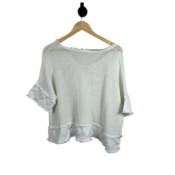 Milio Milano Women’s Cotton Mesh Grid Short Sleeve Crochet Top White L - Picture 8 of 10